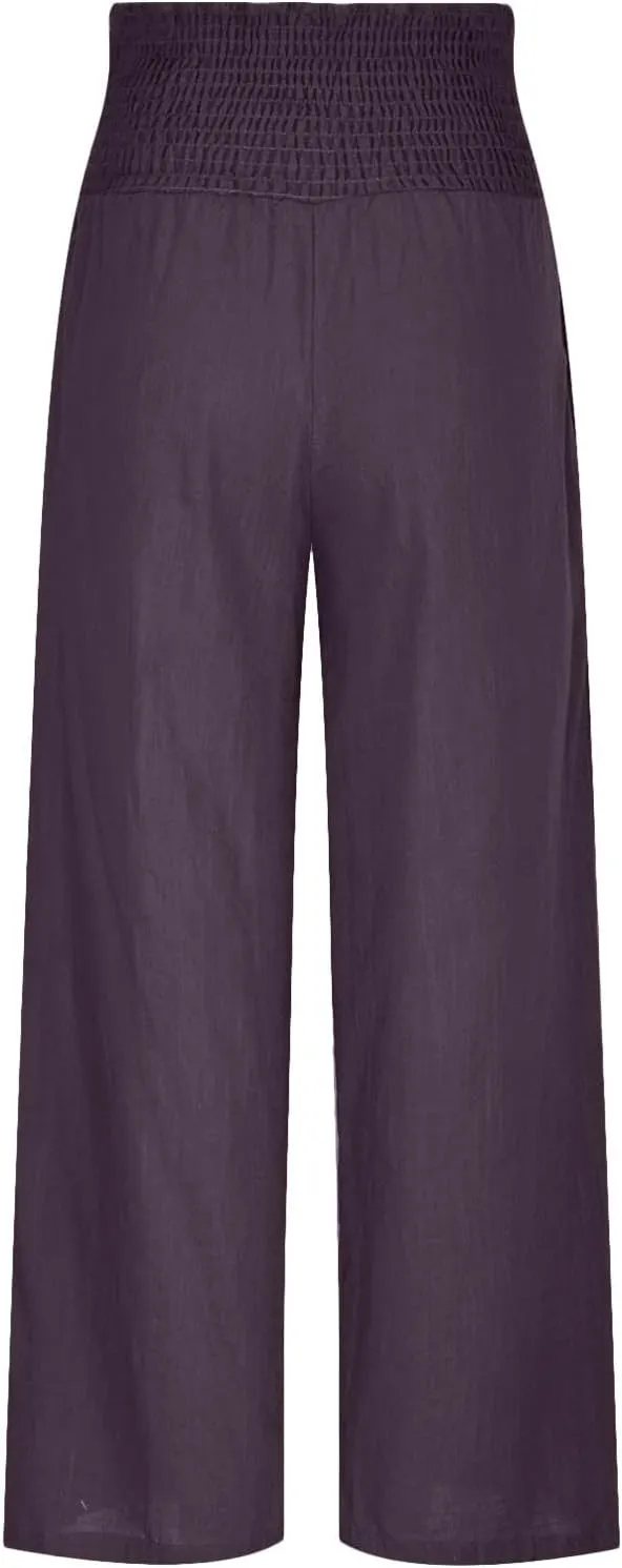 Ceboyel Women Wide Leg Palazzo Pants High Waisted Pants Pocket Casual Stretch Lounge Trousers Flowy Summer Beach Outfits 2023