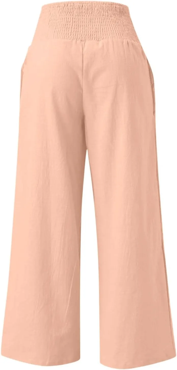 Ceboyel Women Wide Leg Palazzo Pants High Waisted Pants Pocket Casual Stretch Lounge Trousers Flowy Summer Beach Outfits 2023