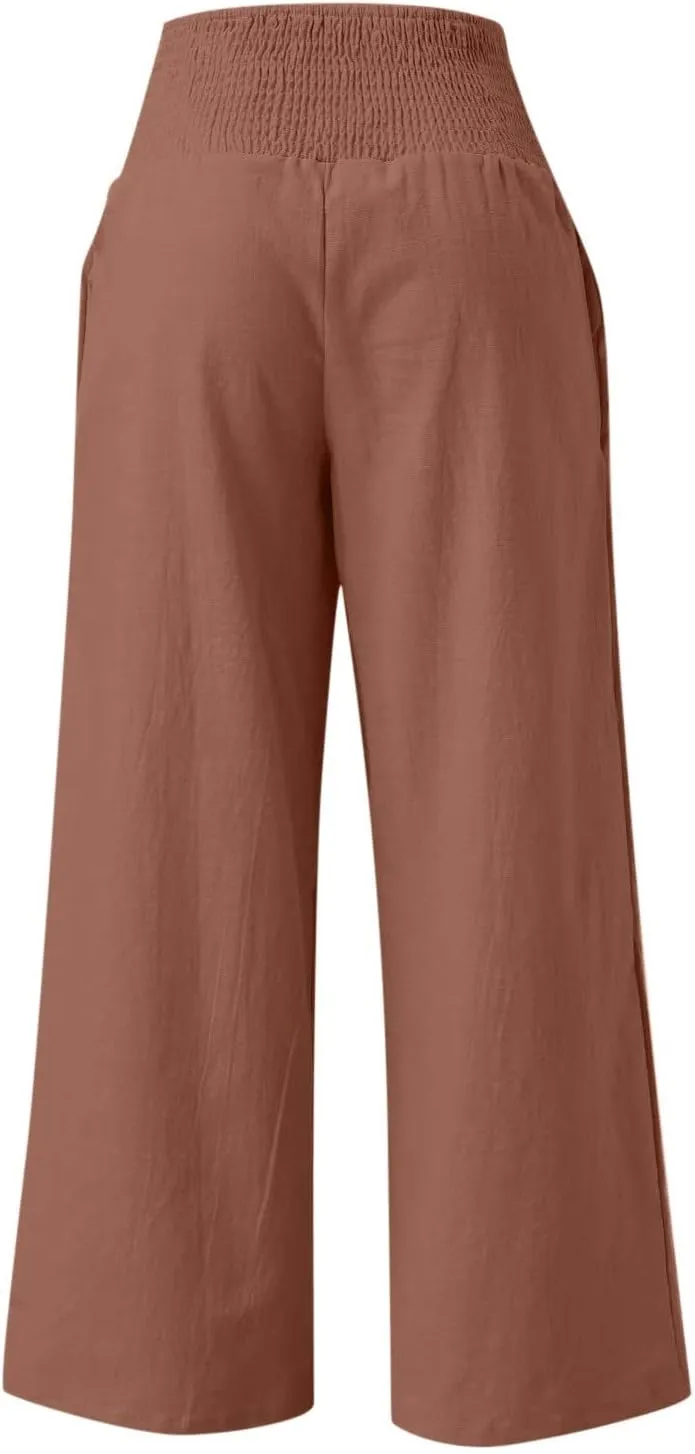 Ceboyel Women Wide Leg Palazzo Pants High Waisted Pants Pocket Casual Stretch Lounge Trousers Flowy Summer Beach Outfits 2023