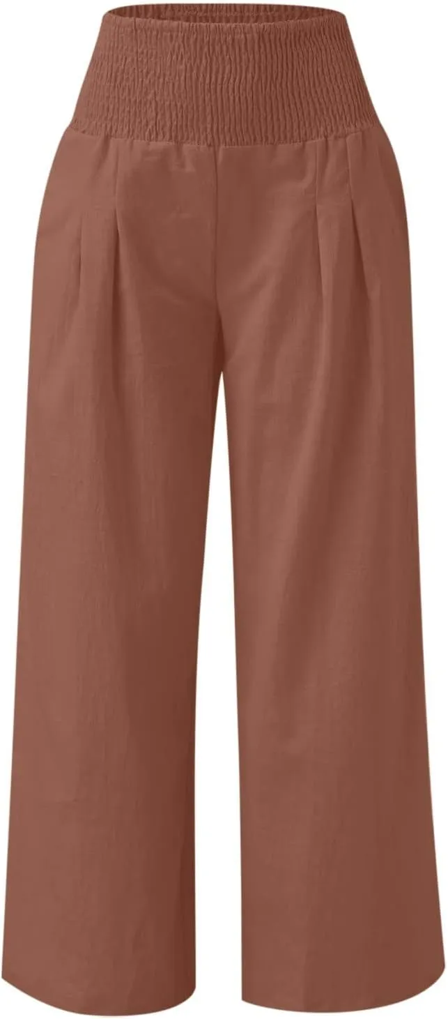 Ceboyel Women Wide Leg Palazzo Pants High Waisted Pants Pocket Casual Stretch Lounge Trousers Flowy Summer Beach Outfits 2023