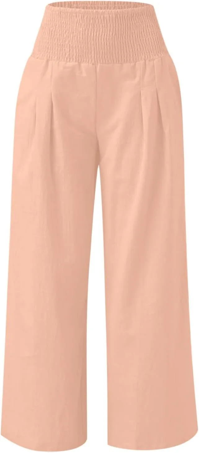 Ceboyel Women Wide Leg Palazzo Pants High Waisted Pants Pocket Casual Stretch Lounge Trousers Flowy Summer Beach Outfits 2023