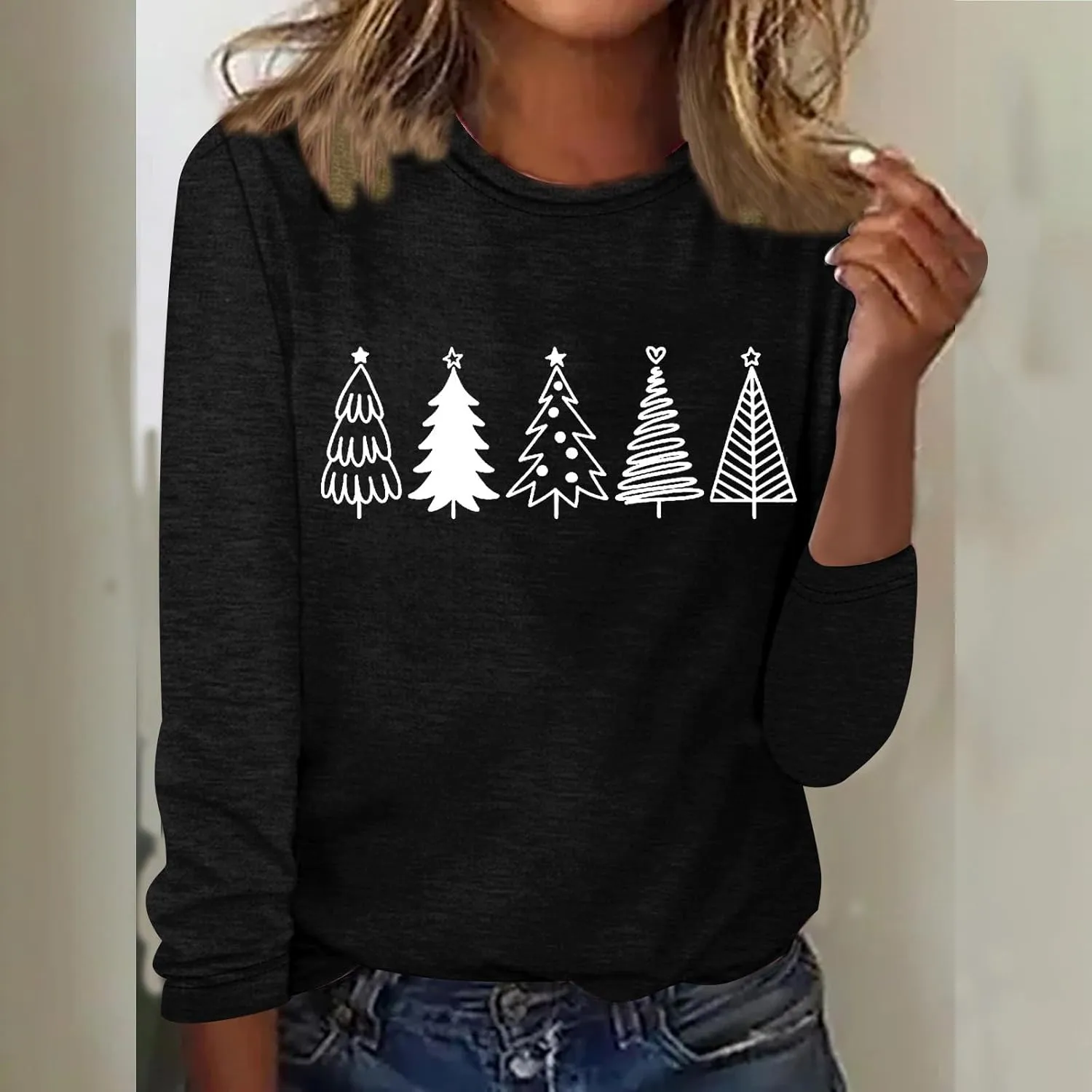 Christmas Outfits For Women Cute Christmas Tree Sweaters Oversized Crewneck Holiday Sweatshirts 2024 Fall Winter
