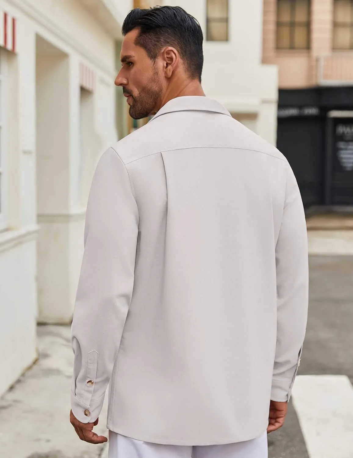 COOFANDY Men's Casual Shirt Jacket Linen Button Down Shirt Long Sleeve Lightweight Shacket with Pockets