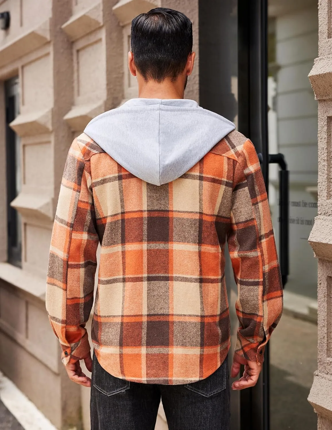 COOFANDY Men's Flannel Hoodie Plaid Shirt Long Sleeve Button Down Casual Shirt Jacket Lightweight Fall Shacket