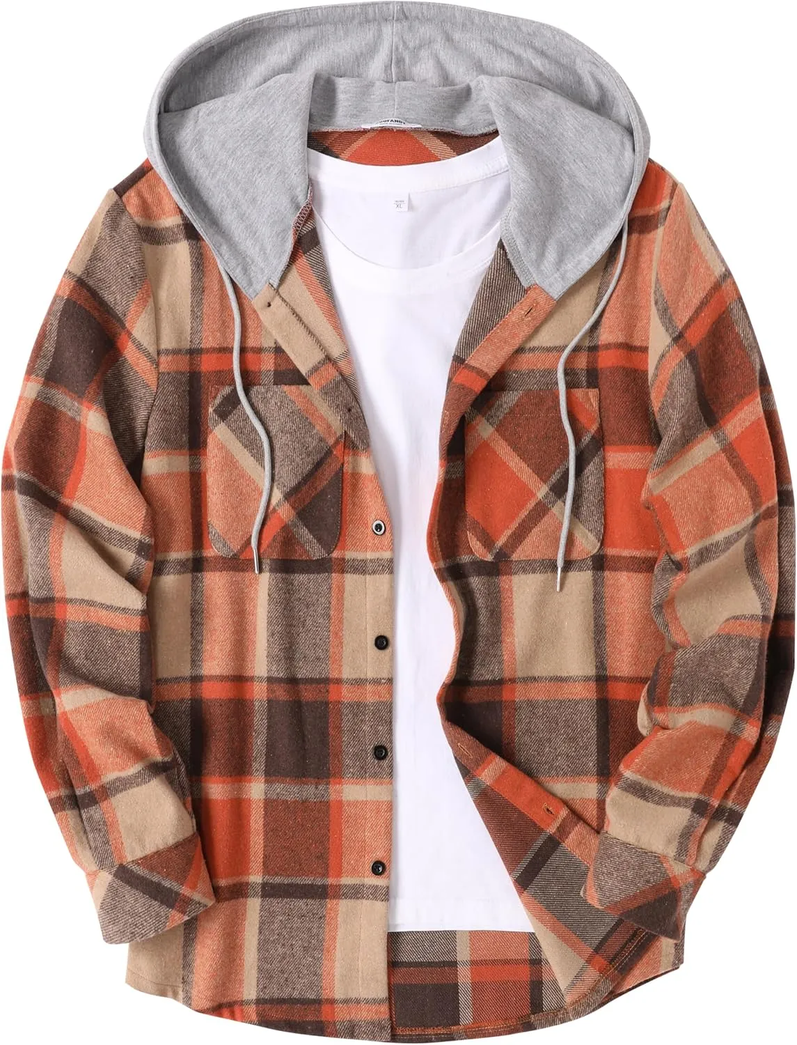 COOFANDY Men's Flannel Hoodie Plaid Shirt Long Sleeve Button Down Casual Shirt Jacket Lightweight Fall Shacket