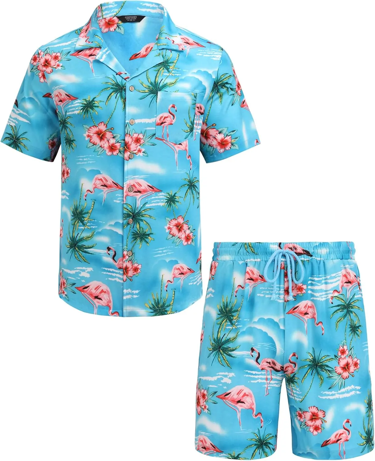 COOFANDY Mens Hawaiian Shirt and Shorts Set 2 Piece Vacation Outfits Floral Button Down Shirt