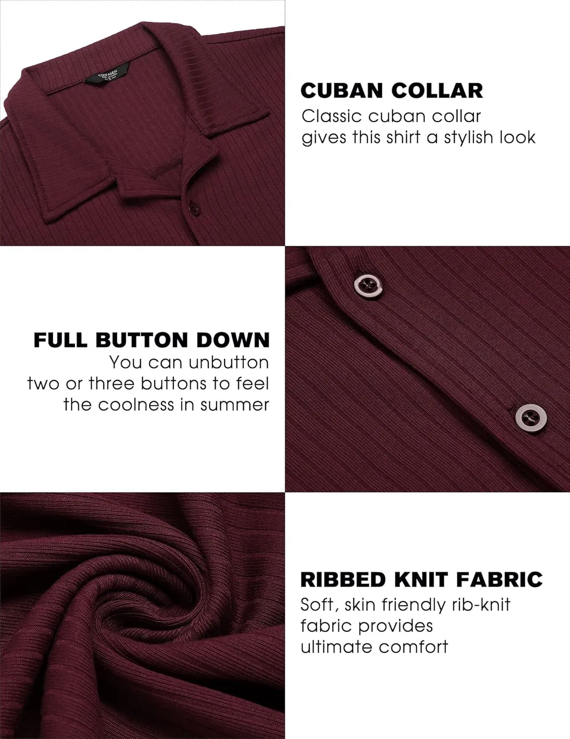 COOFANDY Mens Knit Button Down Shirt Short Sleeve Button Up Shirt Summer Casual Beach Tops