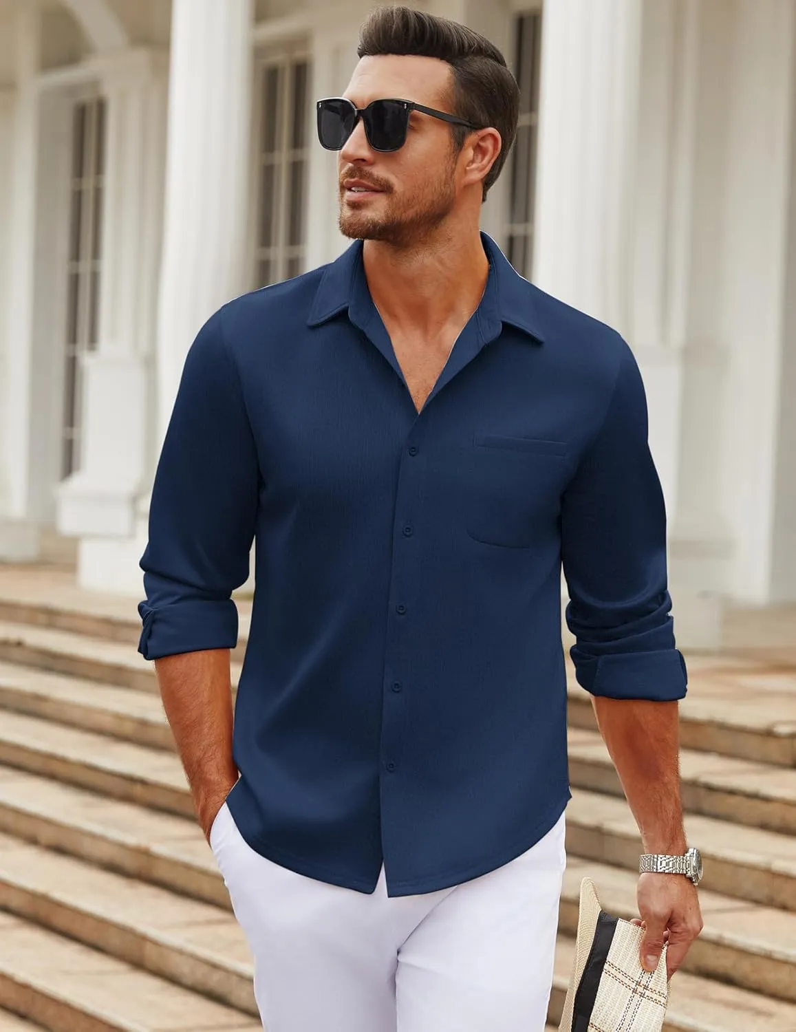 COOFANDY Men's Long Sleeve Wrinkle Free Shirt Casual Button Down Shirts Stretch Dress Shirt with Pocket