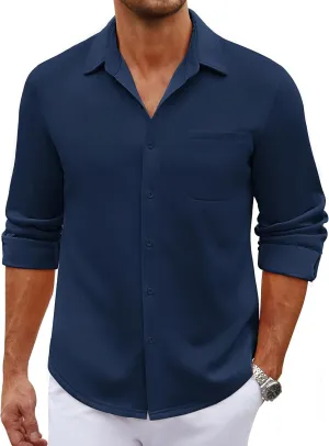 COOFANDY Men's Long Sleeve Wrinkle Free Shirt Casual Button Down Shirts Stretch Dress Shirt with Pocket