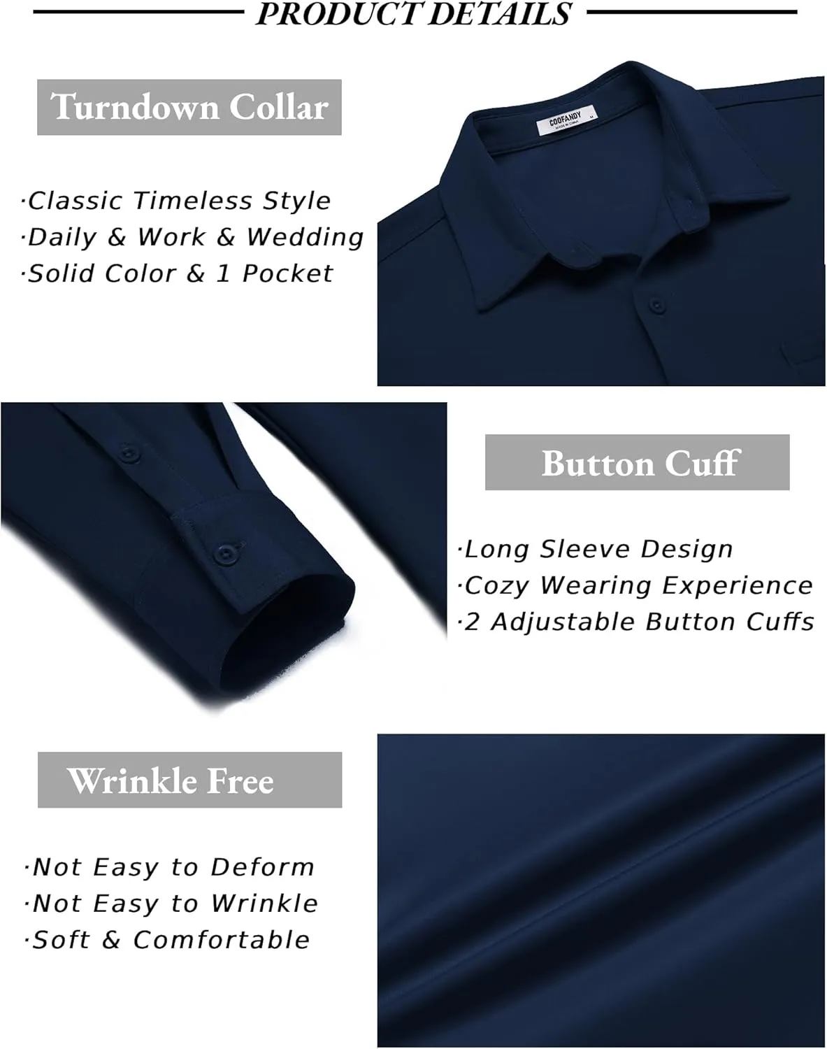 COOFANDY Men's Long Sleeve Wrinkle Free Shirt Casual Button Down Shirts Stretch Dress Shirt with Pocket