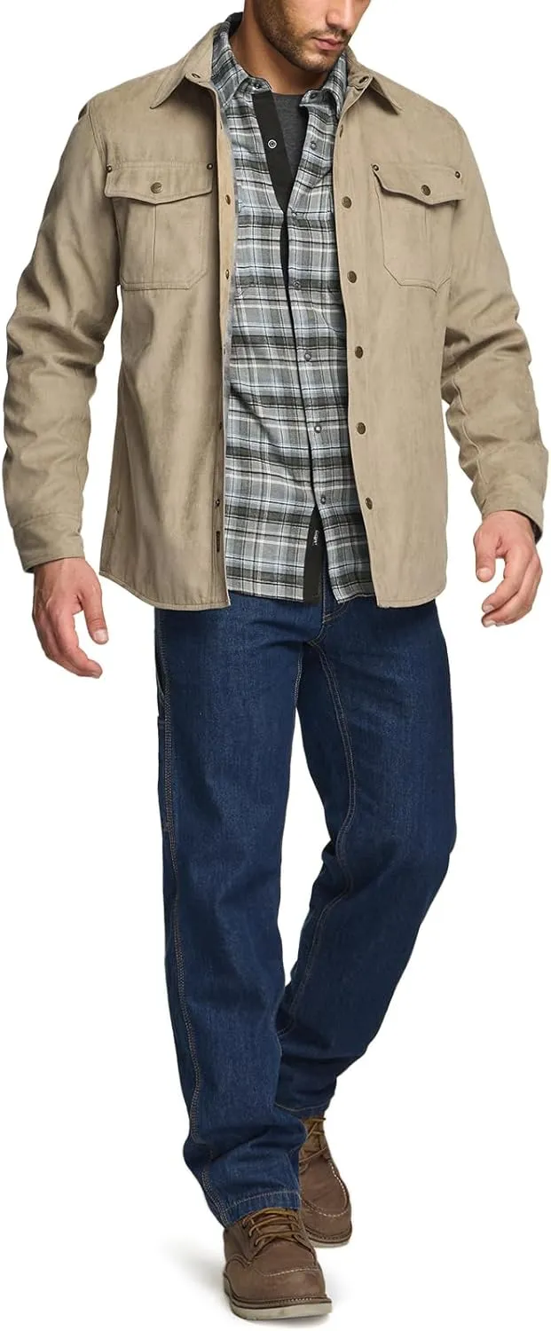 CQR Men's Flannel Lined Shirt Jackets, Long Sleeved Rugged Plaid Cotton Brushed Suede Shirt Jacket