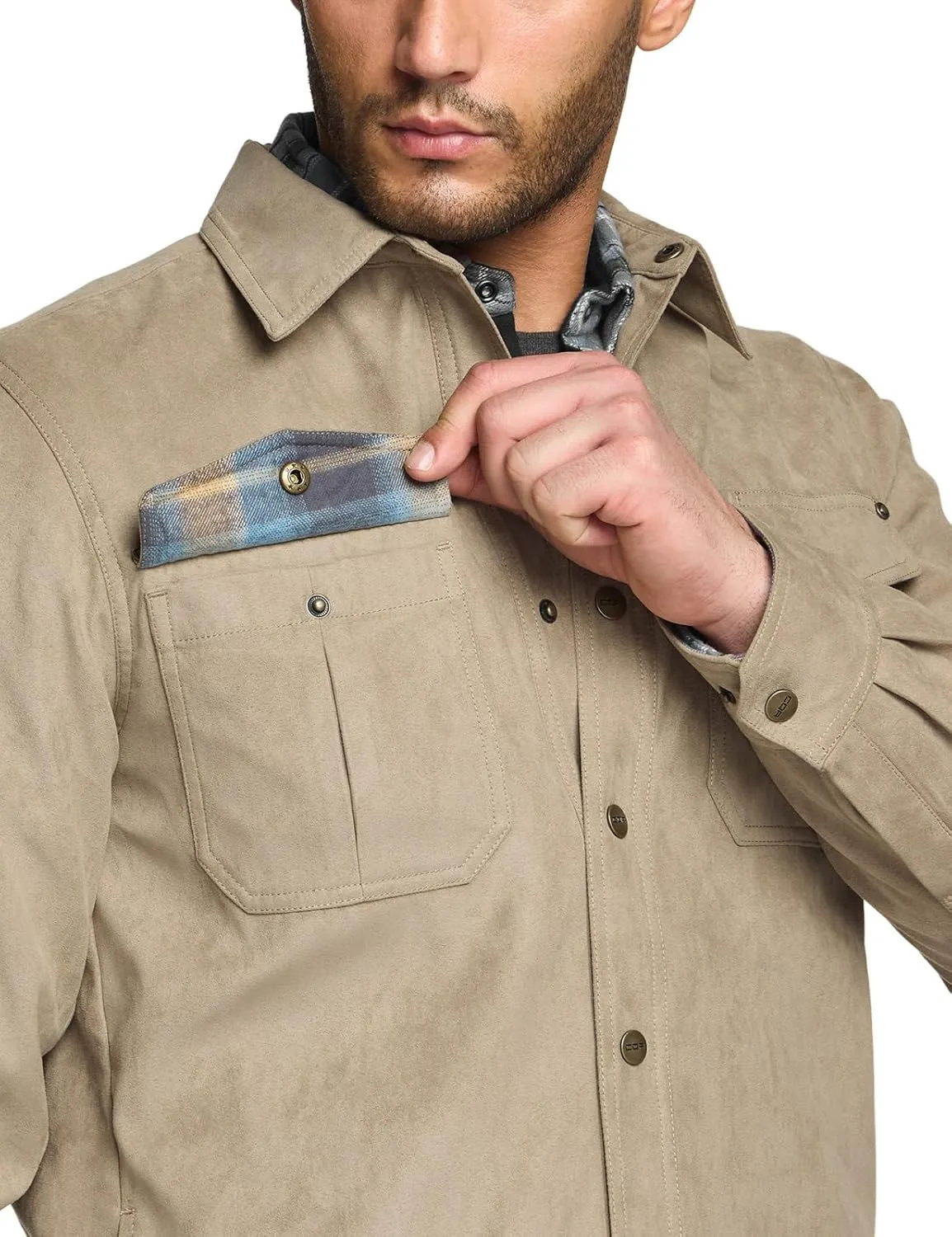 CQR Men's Flannel Lined Shirt Jackets, Long Sleeved Rugged Plaid Cotton Brushed Suede Shirt Jacket