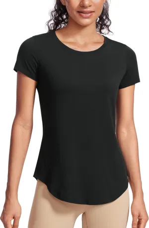 CRZ YOGA Pima Cotton Womens Short Sleeve Shirt Loose Casual Yoga T-Shirt Athletic Workout Tops