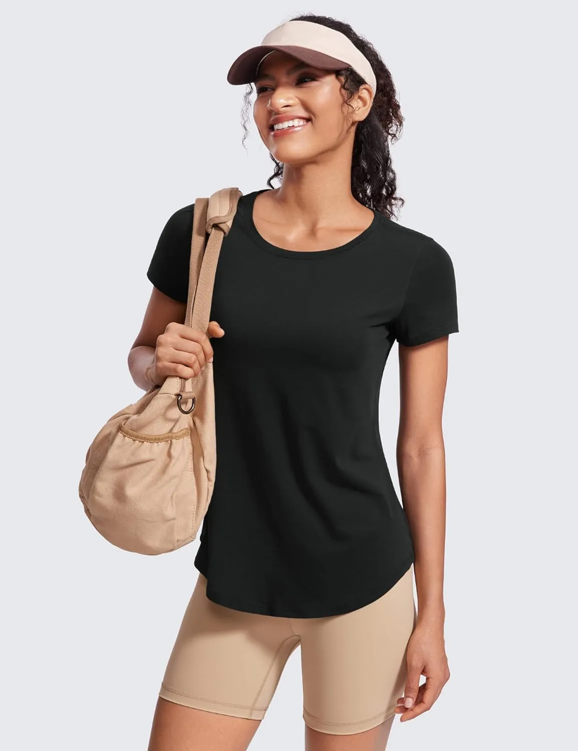 CRZ YOGA Pima Cotton Womens Short Sleeve Shirt Loose Casual Yoga T-Shirt Athletic Workout Tops