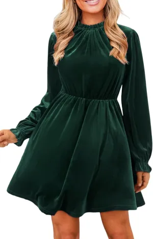 CUPSHE Women's Velvet Dress High Neck Long Sleeve Fall Mini Party Ruffled Wedding Guest Dress
