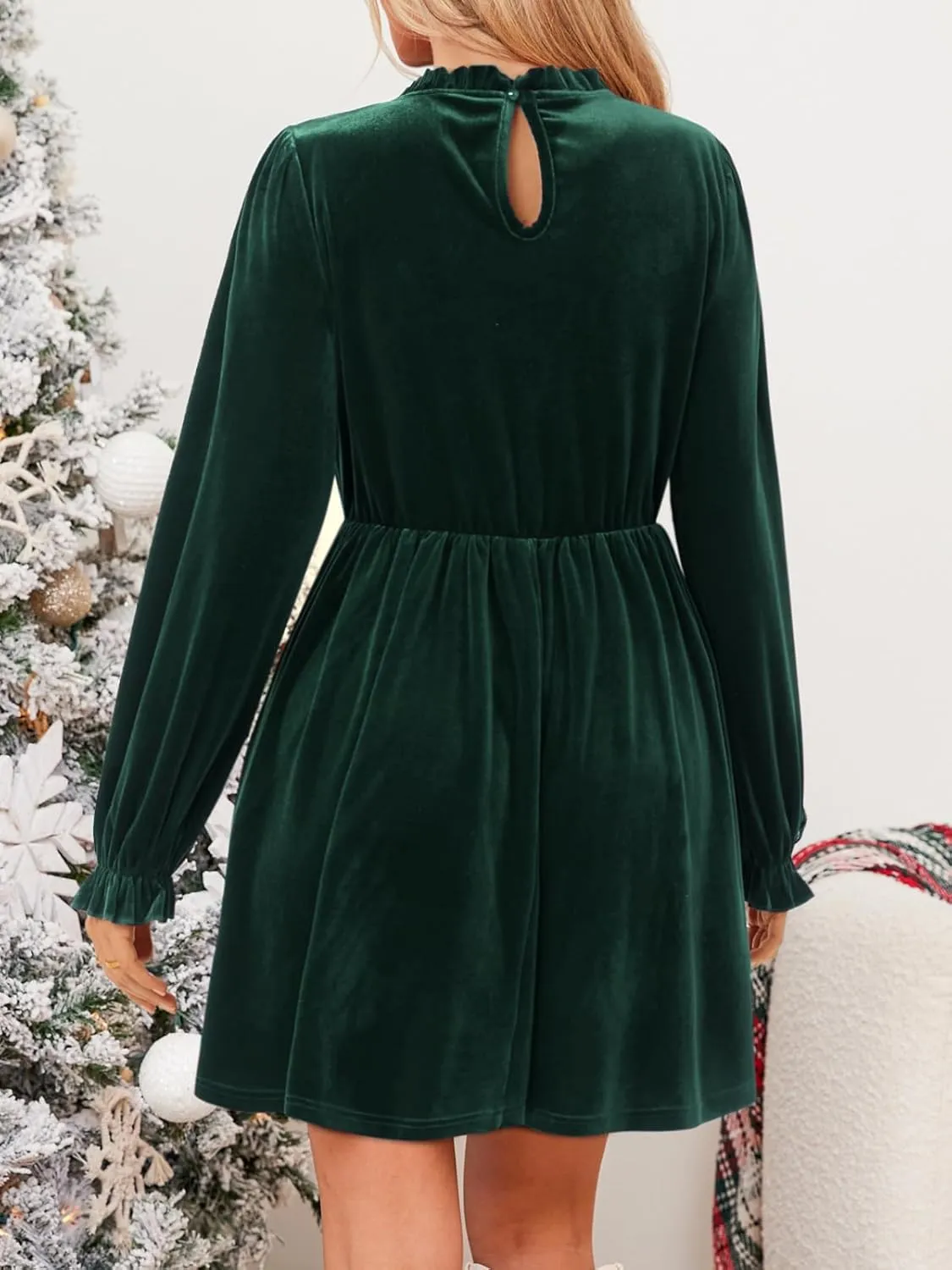 CUPSHE Women's Velvet Dress High Neck Long Sleeve Fall Mini Party Ruffled Wedding Guest Dress