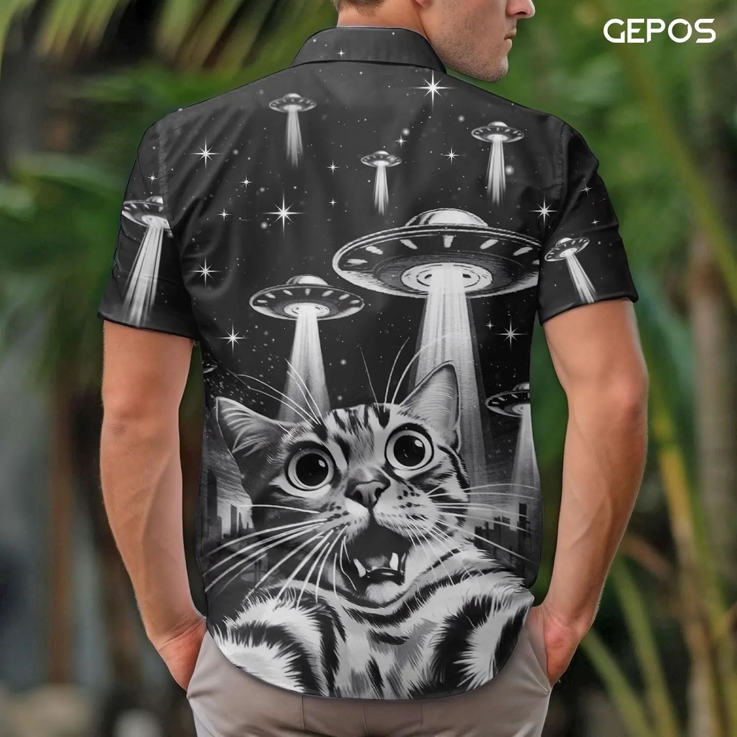 Cute Cat Print Hawaiian Shirt, Vintage Cat Short Sleeve Button Shirt, Summer Gifts, Birthday Gifts