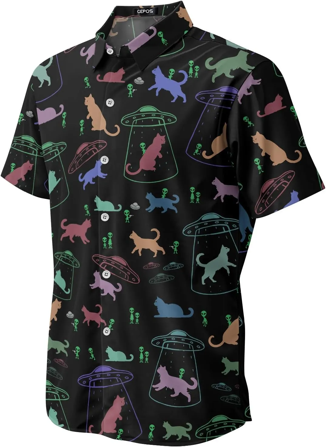 Cute Cat Print Hawaiian Shirt, Vintage Cat Short Sleeve Button Shirt, Summer Gifts, Birthday Gifts