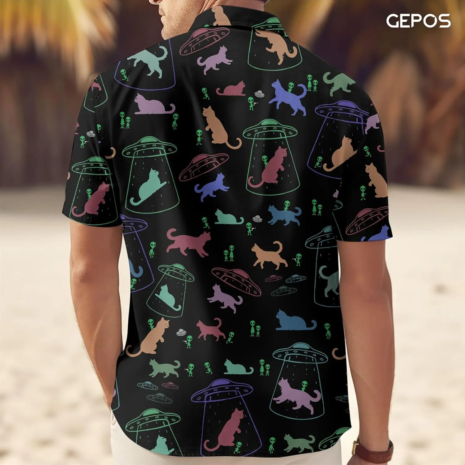 Cute Cat Print Hawaiian Shirt, Vintage Cat Short Sleeve Button Shirt, Summer Gifts, Birthday Gifts