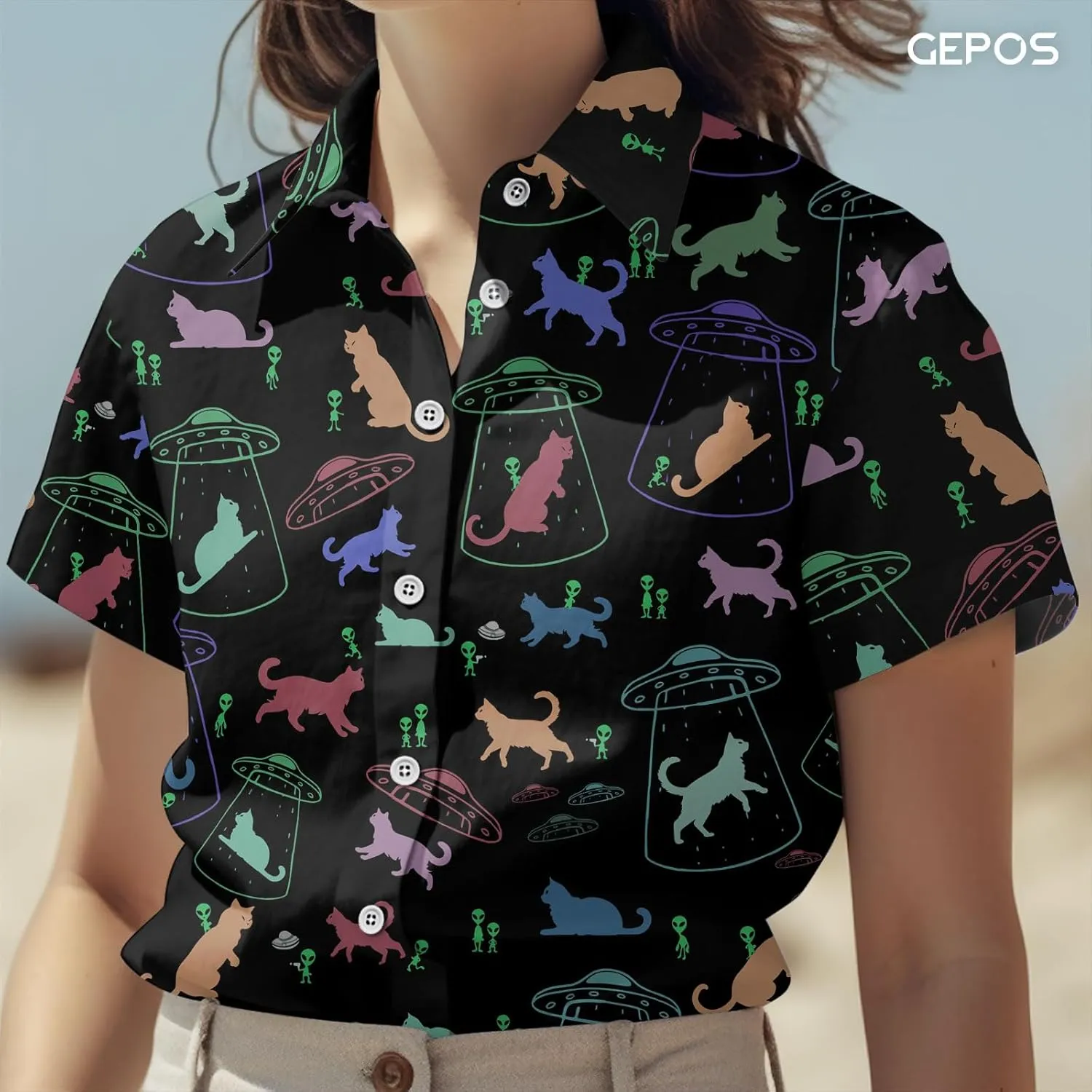 Cute Cat Print Hawaiian Shirt, Vintage Cat Short Sleeve Button Shirt, Summer Gifts, Birthday Gifts