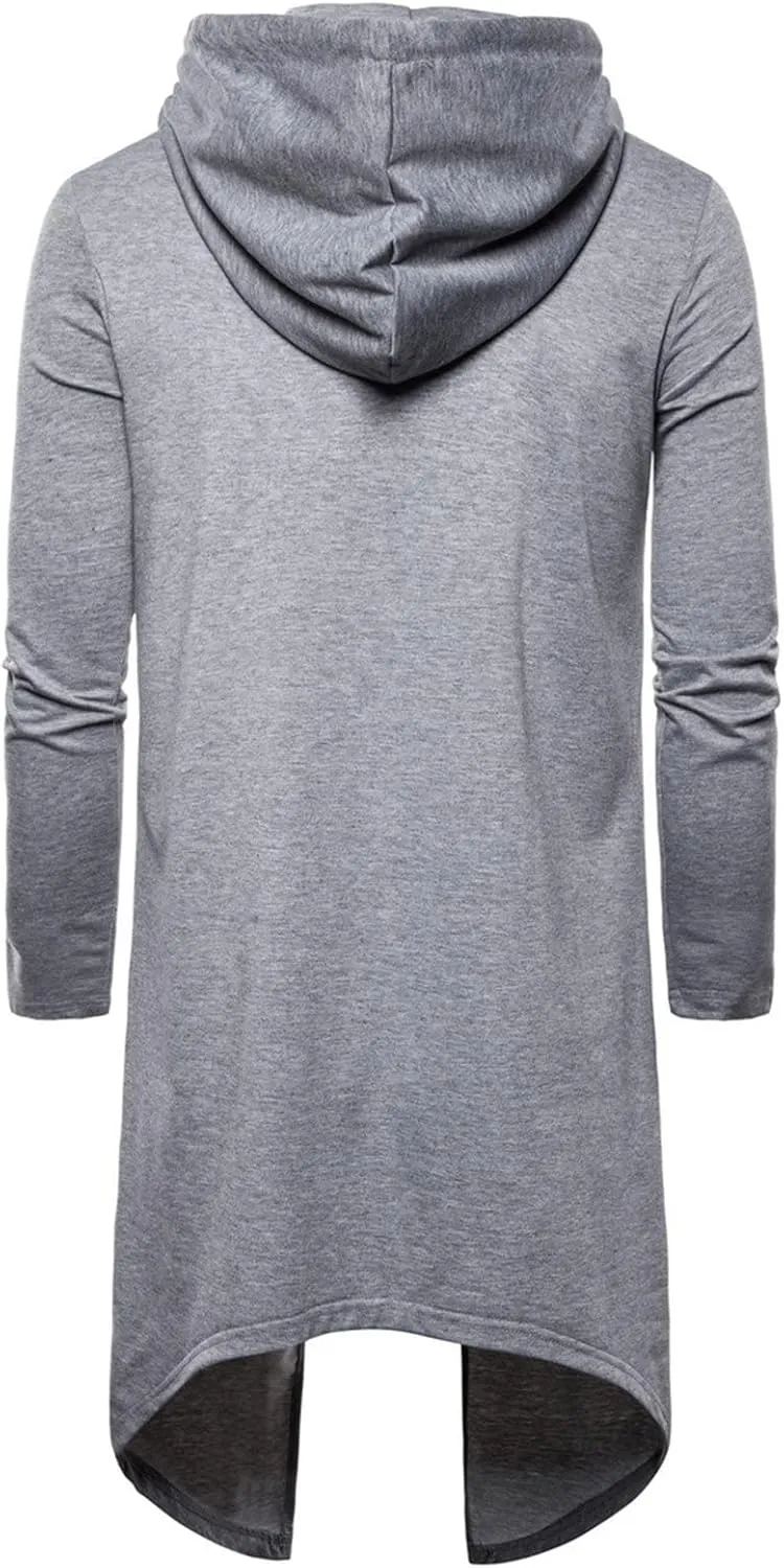 DGHM-JLMY Men's Irregular Long Hooded Pullover Long Length Cloak Cotton Blend Pullover Cape Cloak Asymmetric Hem Hoodie