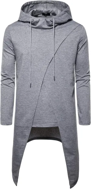DGHM-JLMY Men's Irregular Long Hooded Pullover Long Length Cloak Cotton Blend Pullover Cape Cloak Asymmetric Hem Hoodie