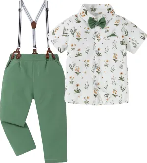 DISAUR Boys Suits 3 Pieces Formal Dress Shirt with Bowtie Suspender Pants Boy Gentleman Outfits Set 4-8 Years