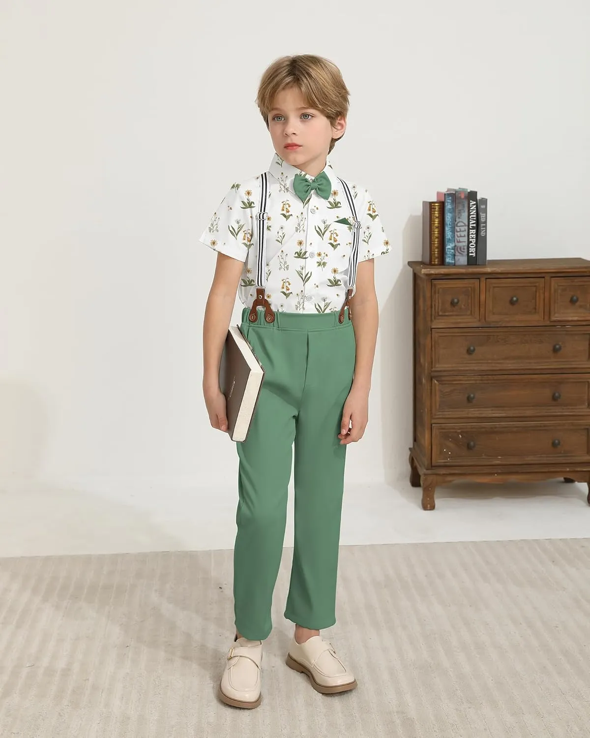 DISAUR Boys Suits 3 Pieces Formal Dress Shirt with Bowtie Suspender Pants Boy Gentleman Outfits Set 4-8 Years