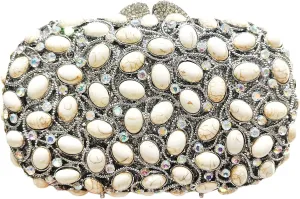 DJBM Womens Shining Crystal Evening Clutch Bag Elegant Exquisite Rhinestone Purse with Chain for Bride Wedding Party