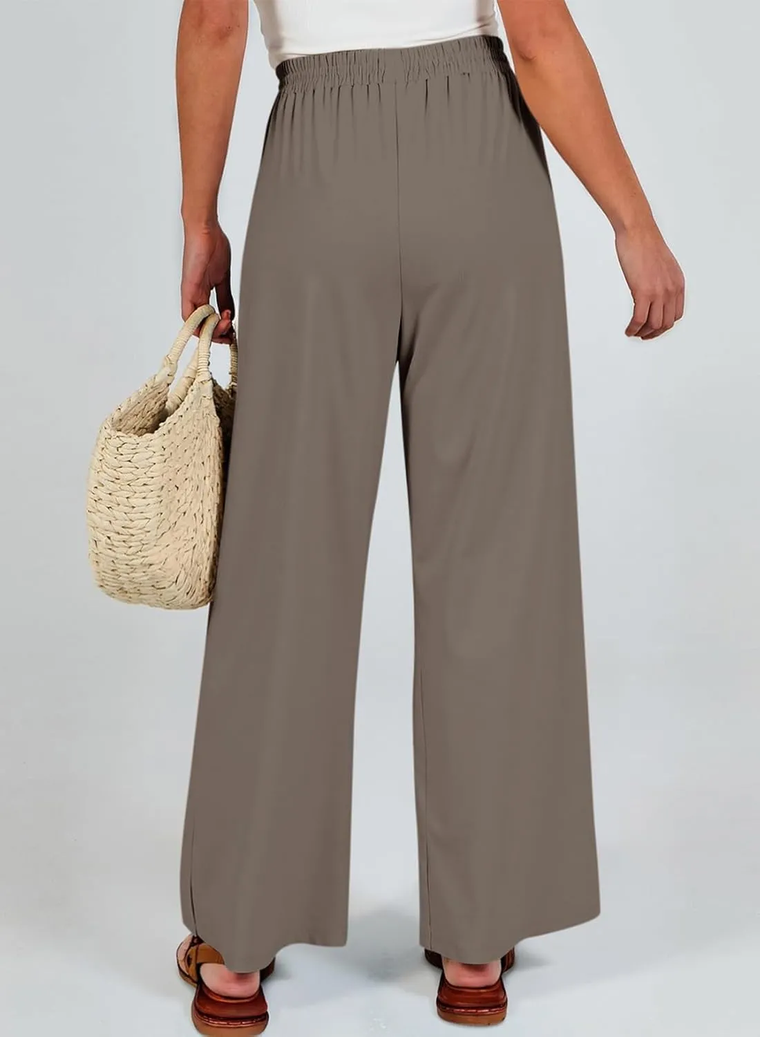 Dokotoo Women's Elastic Waist Wide Leg Pants Baggy Casual Stretch Palazzo Pants with Pockets