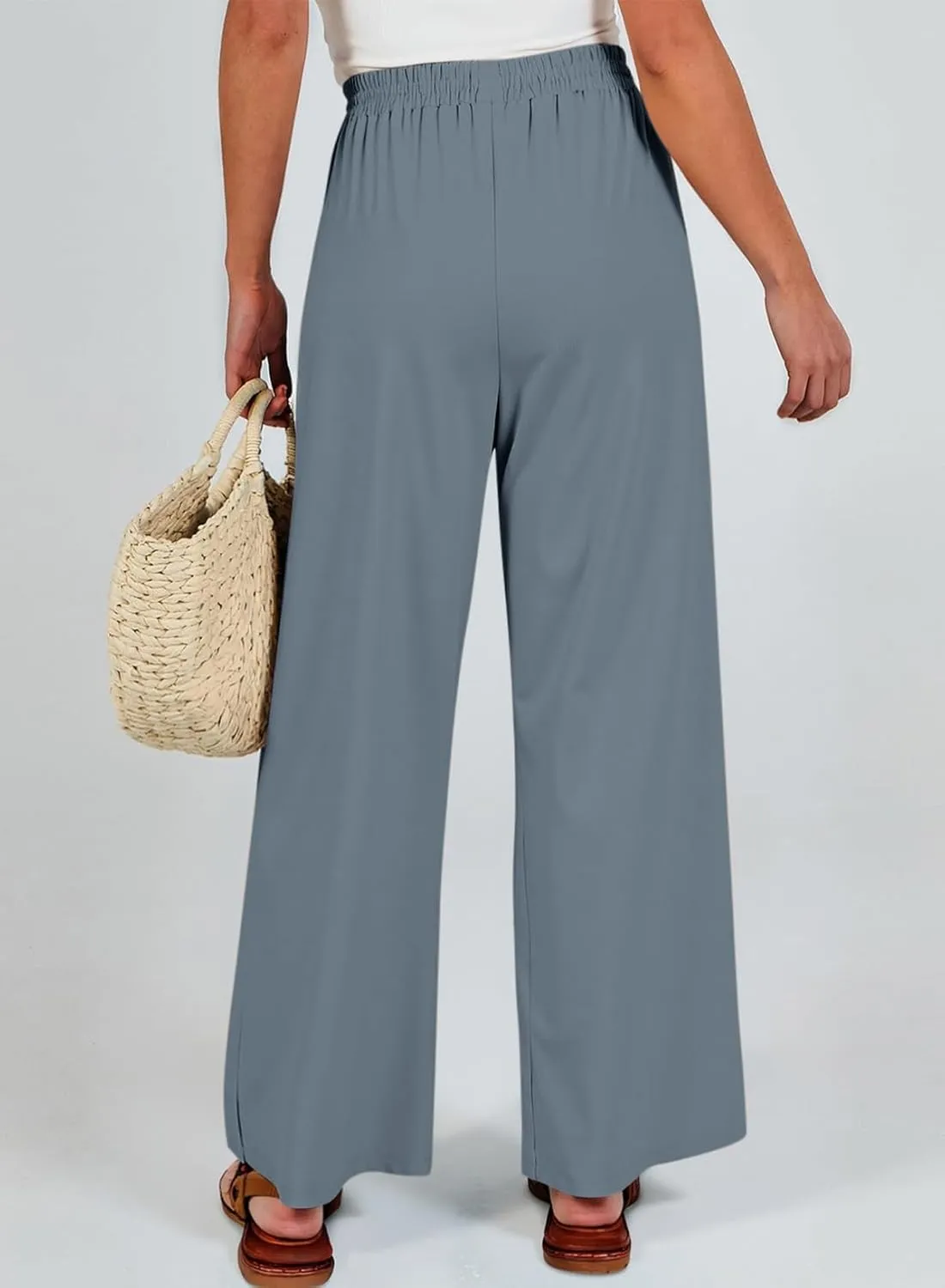 Dokotoo Women's Elastic Waist Wide Leg Pants Baggy Casual Stretch Palazzo Pants with Pockets