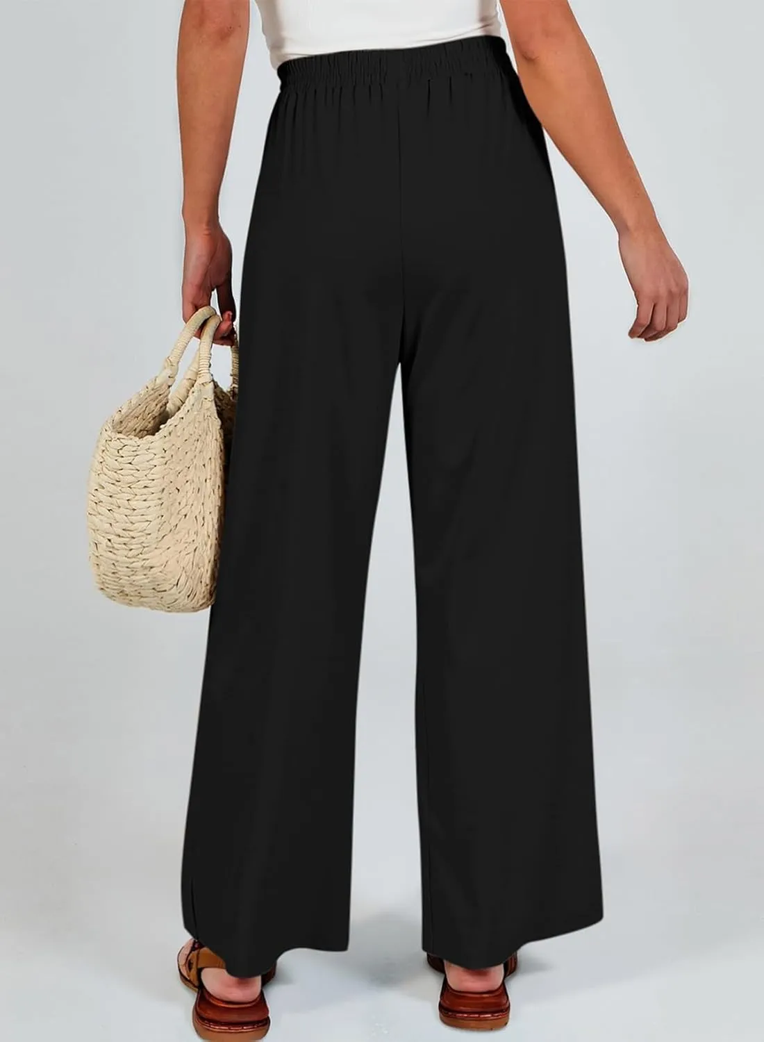 Dokotoo Women's Elastic Waist Wide Leg Pants Baggy Casual Stretch Palazzo Pants with Pockets