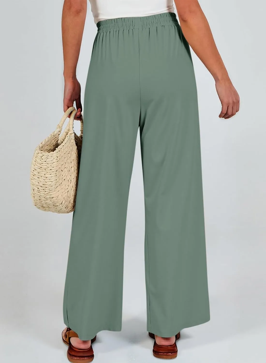 Dokotoo Women's Elastic Waist Wide Leg Pants Baggy Casual Stretch Palazzo Pants with Pockets