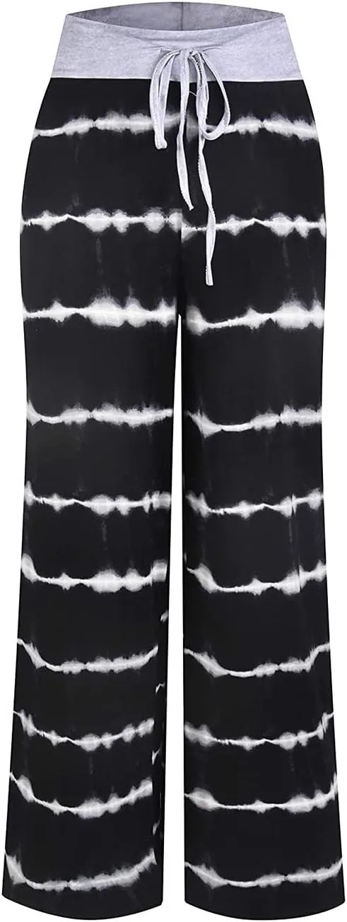 Elsofer Women's Pajama Lounge Pants Floral Print Comfy Casual Stretch Palazzo Drawstring Pj Bottoms Pants Wide Leg