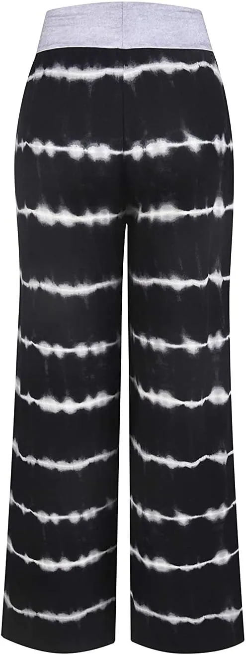 Elsofer Women's Pajama Lounge Pants Floral Print Comfy Casual Stretch Palazzo Drawstring Pj Bottoms Pants Wide Leg