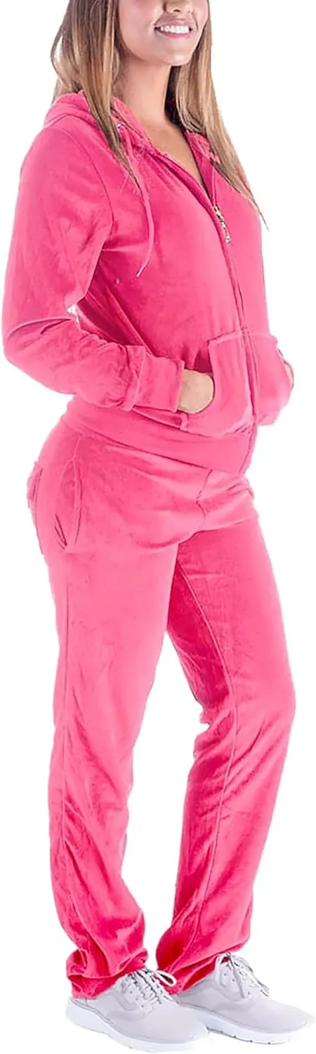 Facitisu Tracksuit for Women Set 2 Piece Joggers Velour Jogging Sweat Outfits Hoodie and Sweatpants Set
