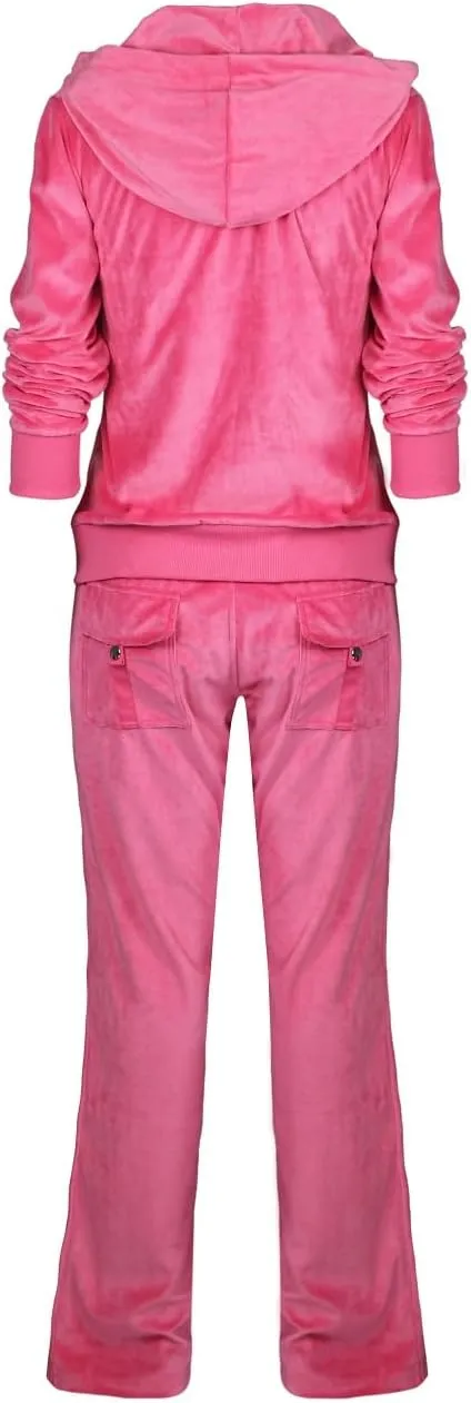 Facitisu Tracksuit for Women Set 2 Piece Joggers Velour Jogging Sweat Outfits Hoodie and Sweatpants Set