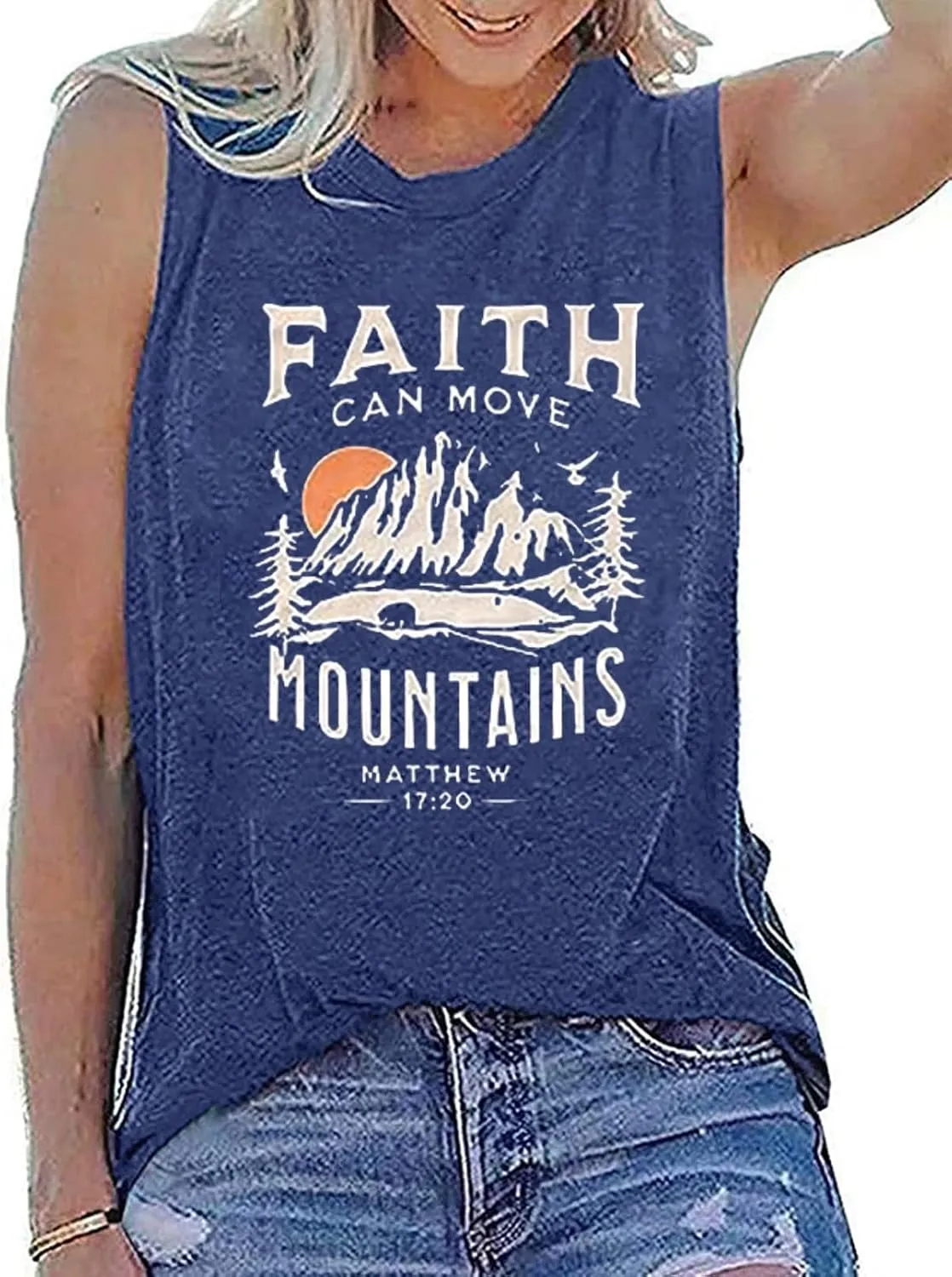 Faith Can Move Mountains Tank Top Women Christian Sleeveless Shirt Religious Faith Vest Shirt Camping Hiking Tee Tops
