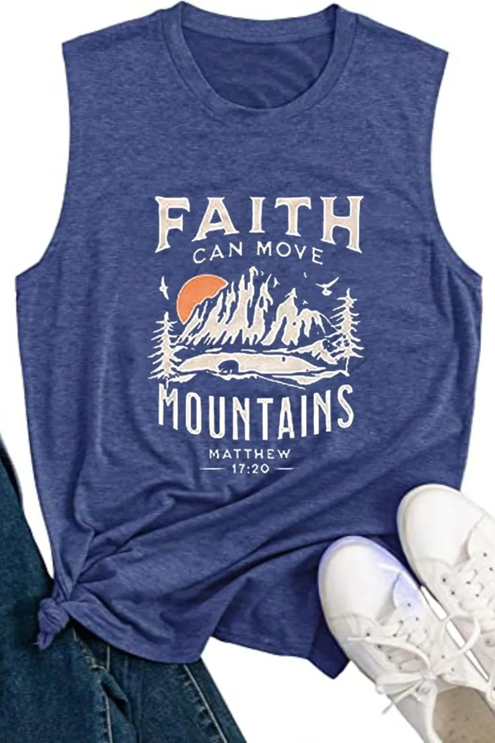 Faith Can Move Mountains Tank Top Women Christian Sleeveless Shirt Religious Faith Vest Shirt Camping Hiking Tee Tops