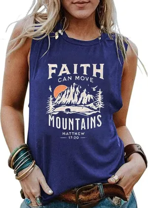 Faith Can Move Mountains Tank Top Women Christian Sleeveless Shirt Religious Faith Vest Shirt Camping Hiking Tee Tops