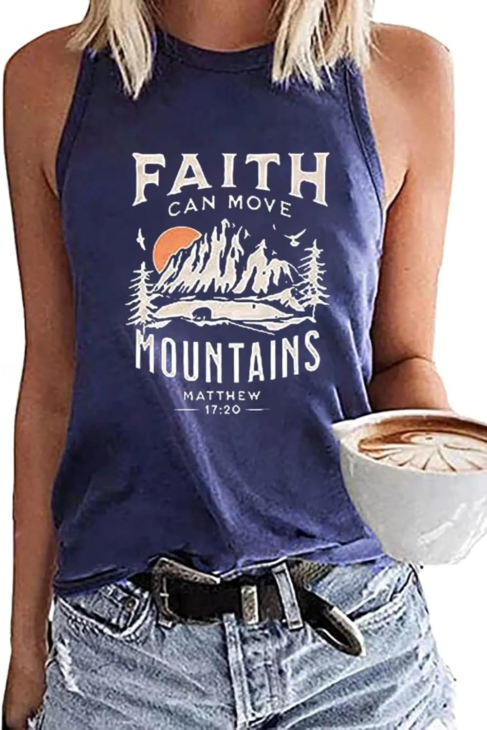 Faith Can Move Mountains Tank Top Women Christian Sleeveless Shirt Religious Faith Vest Shirt Camping Hiking Tee Tops