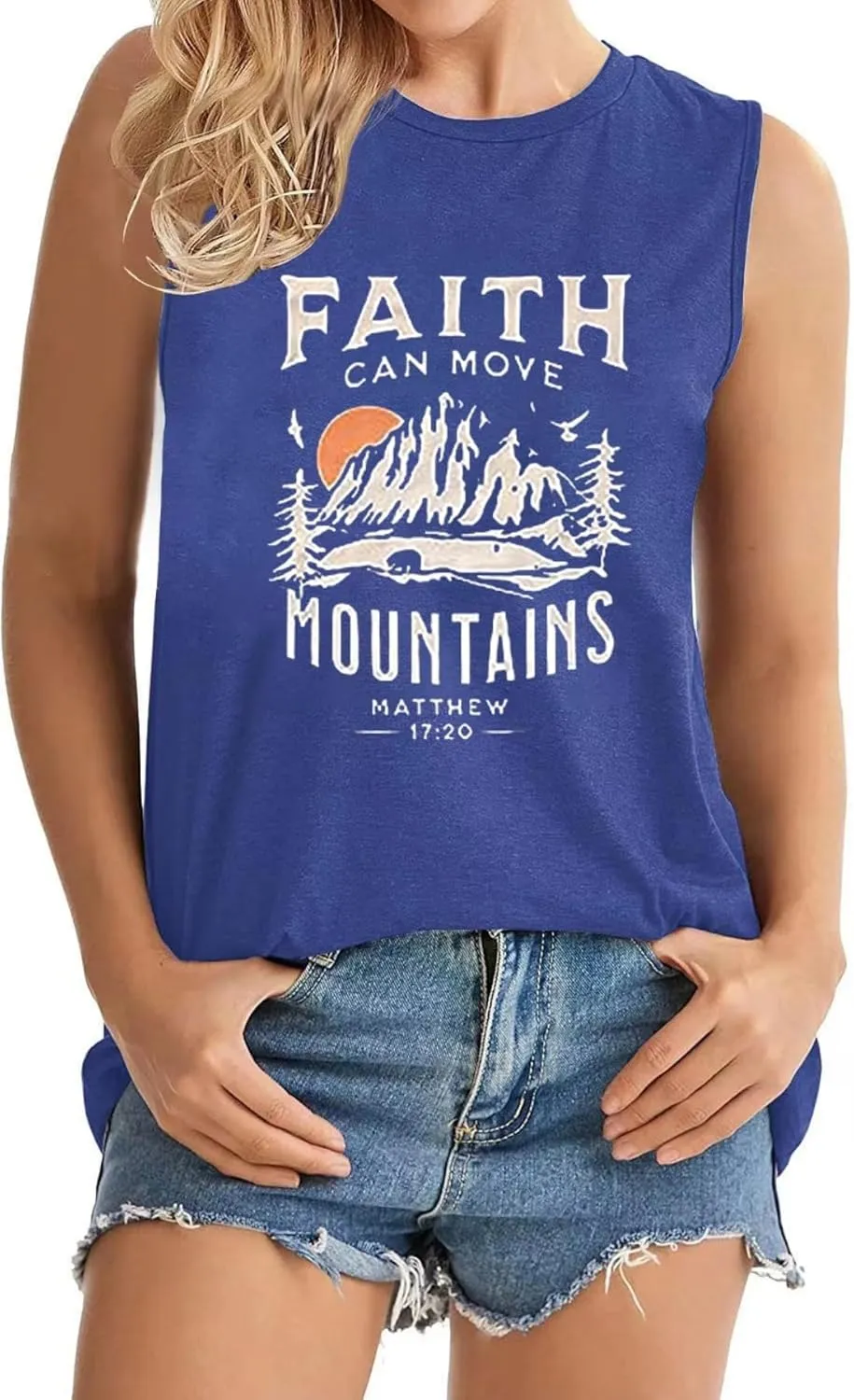 Faith Can Move Mountains Tank Top Women Christian Sleeveless Shirt Religious Faith Vest Shirt Camping Hiking Tee Tops