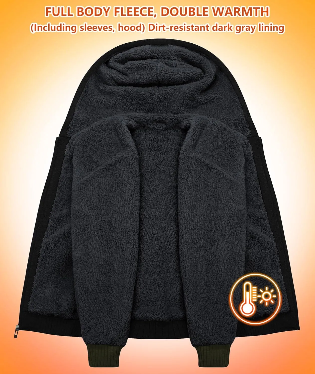 GEEK LIGHTING Mens Fleece-Lined Zip Up Hoodie, Thick Hooded Jacket Winter Warm Athletic Sweatshirt
