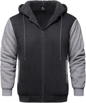 GEEK LIGHTING Mens Fleece-Lined Zip Up Hoodie, Thick Hooded Jacket Winter Warm Athletic Sweatshirt