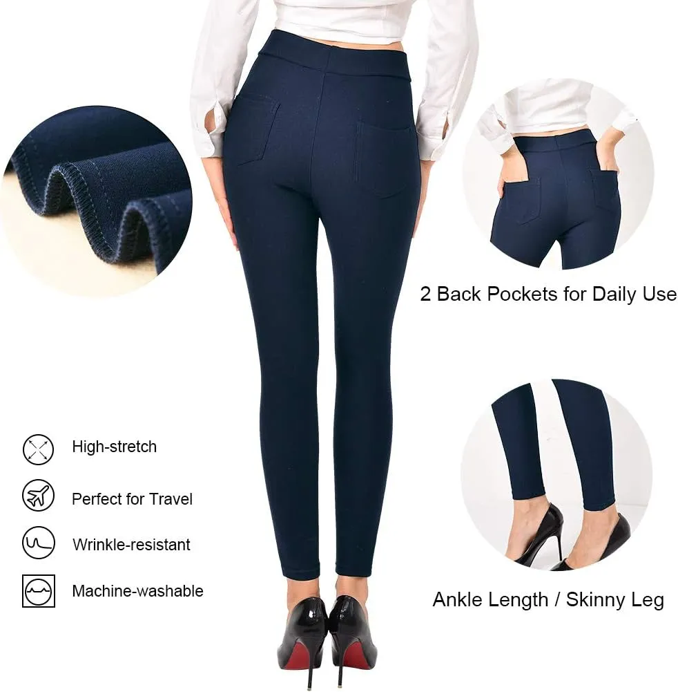 Ginasy Dress Pants for Women Business Casual Stretch Pull On Work Office Dressy Leggings Skinny Trousers with Pockets