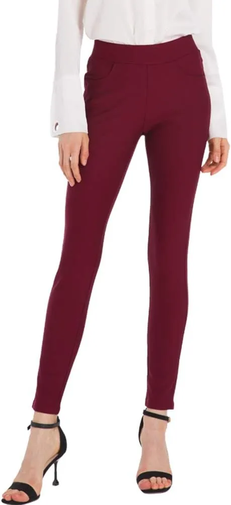 Ginasy Dress Pants for Women Business Casual Stretch Pull On Work Office Dressy Leggings Skinny Trousers with Pockets