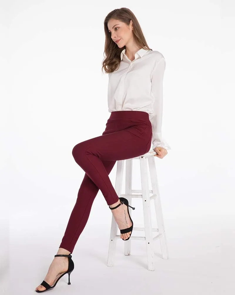 Ginasy Dress Pants for Women Business Casual Stretch Pull On Work Office Dressy Leggings Skinny Trousers with Pockets