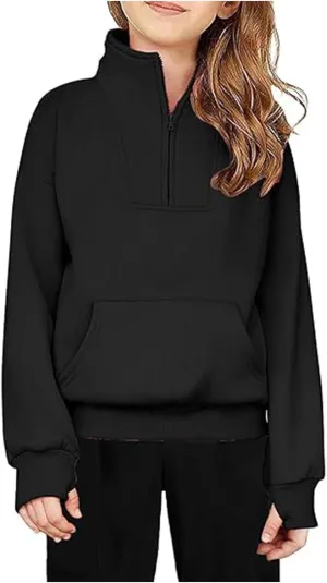 Girls Half Zip Sweatshirt Fleece Quarter Zip Pullover Sweatshirts with Thumb Hole Fall Clothes for Teen Girls