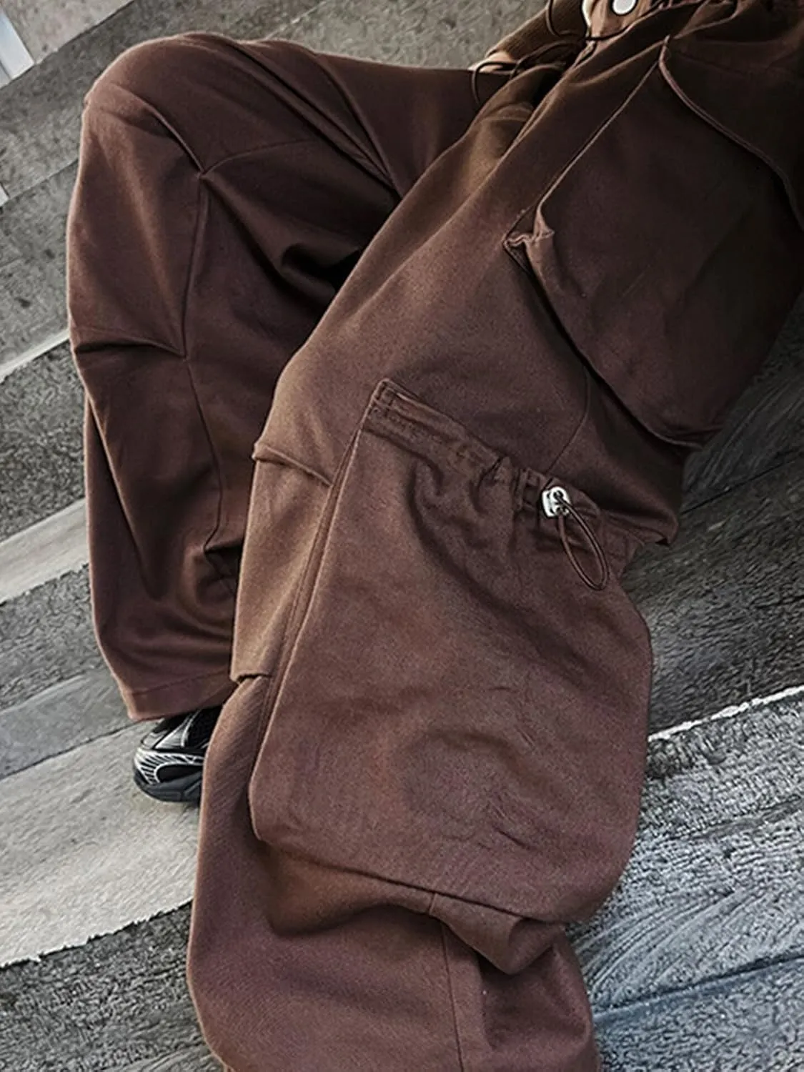 Girls Vintage Multiple Pockets Cargo Pants Wide-Leg Casual Straight Streetwear, 6-14 Years