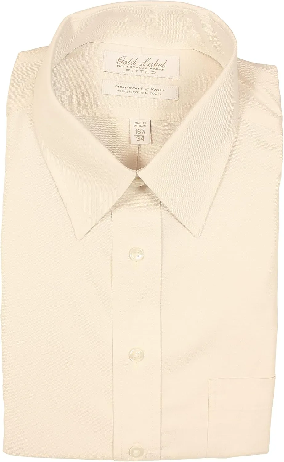 Gold Label Men's Fitted Dress Shirt with Pocket and Point Collar, Non-Iron Wrinkle-Resistant